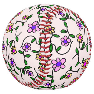 Colourful Flowers, Floral Pattern, Greenery, Boho Softball