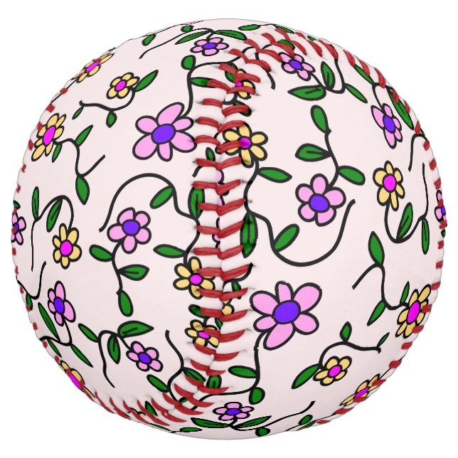Colourful Flowers, Floral Pattern, Greenery, Boho Softball (Angled)