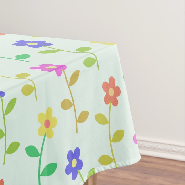 Colourful Flowers, Floral Pattern, Greenery, Boho Tablecloth (In Situ)