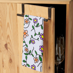 Colourful Flowers, Floral Pattern, Greenery, Boho Tea Towel