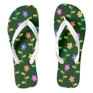 Colourful Flowers, Floral Pattern, Greenery, Boho Thongs