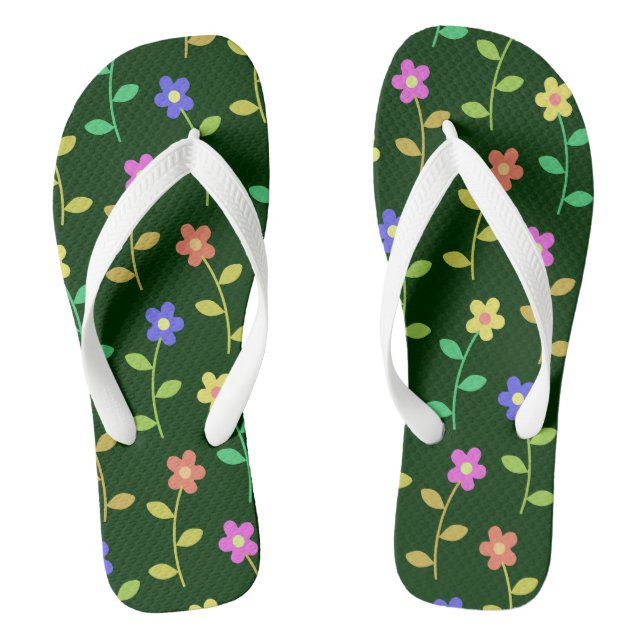 Colourful Flowers, Floral Pattern, Greenery, Boho Thongs (Footbed)