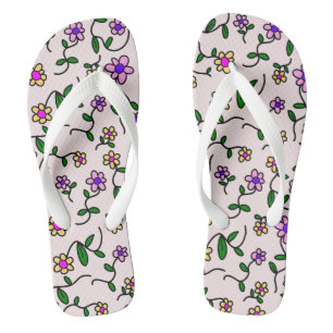 Colourful Flowers, Floral Pattern, Greenery, Boho Thongs