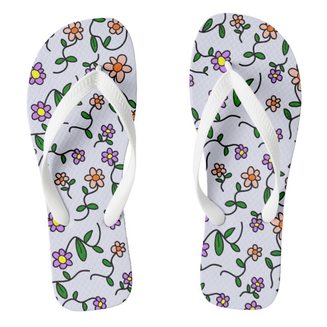 Colourful Flowers, Floral Pattern, Greenery, Boho Thongs (Footbed)