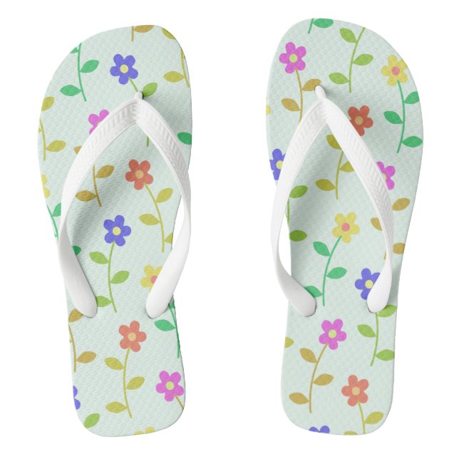 Colourful Flowers, Floral Pattern, Greenery, Boho Thongs (Footbed)