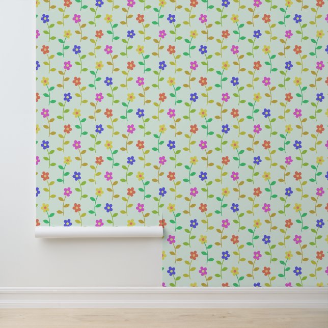 Colourful Flowers, Floral Pattern, Greenery, Boho Wallpaper (Application)