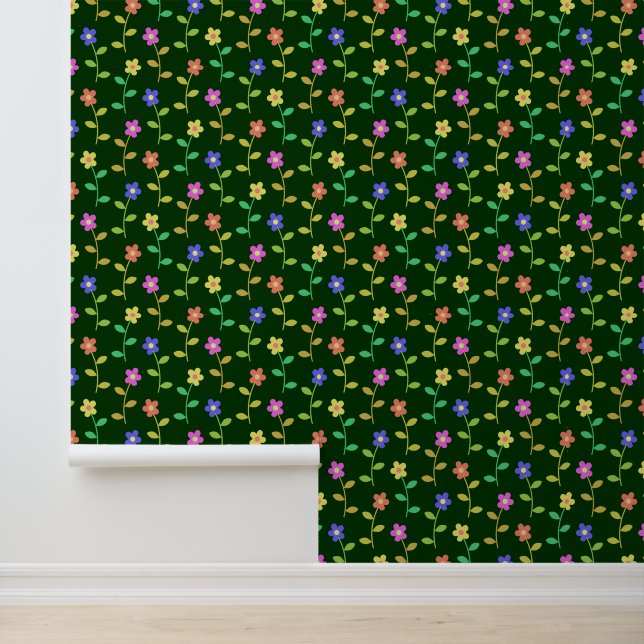 Colourful Flowers, Floral Pattern, Greenery, Boho Wallpaper (Application)