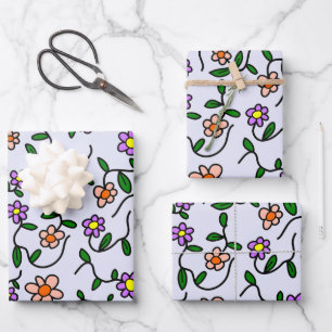 Colourful Flowers, Floral Pattern, Greenery, Boho Wrapping Paper Sheet