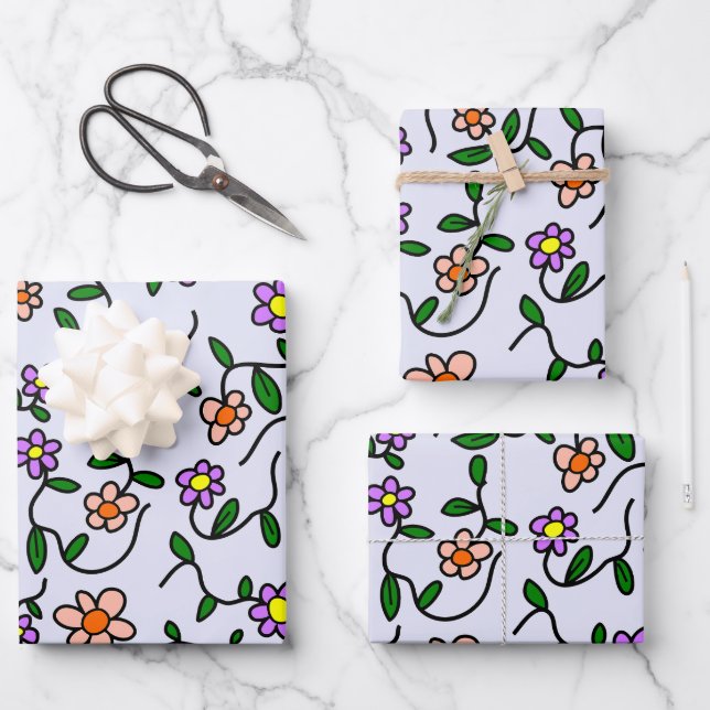 Colourful Flowers, Floral Pattern, Greenery, Boho Wrapping Paper Sheet (Front)