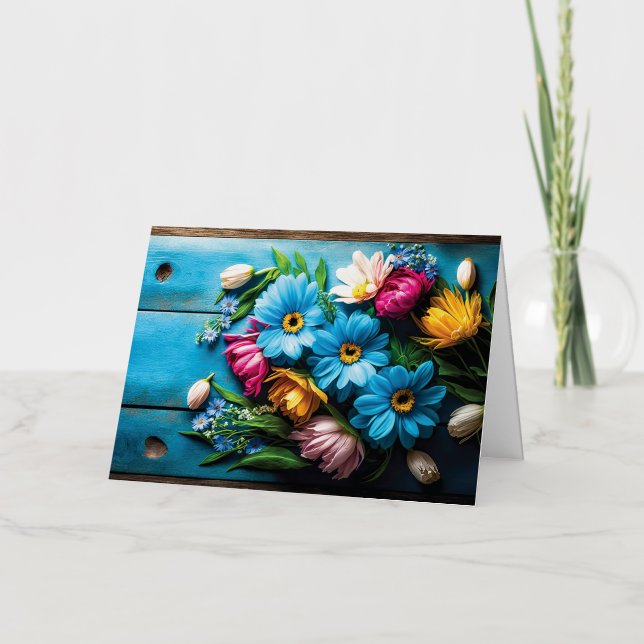 Colourful Flowers Foil Greeting Card (Front)