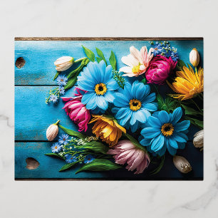 Colourful Flowers Foil Holiday Postcard