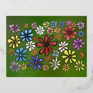 Colourful flowers foil holiday postcard