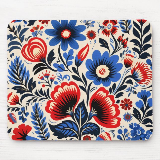 Colourful Flowers Folk Pattern Mouse Pad (Front)