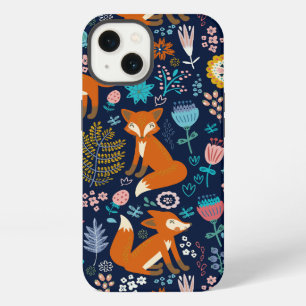 Colourful Flowers & Foxes Pattern iPhone Case