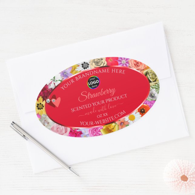 Colourful Flowers Frame Red Product Labels Add Log (Envelope)