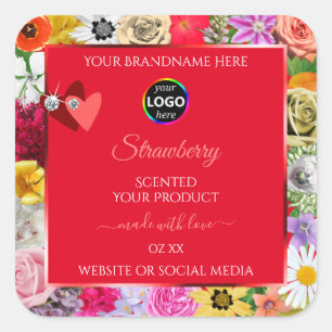 Colourful Flowers Frame Red Product Labels Add Log