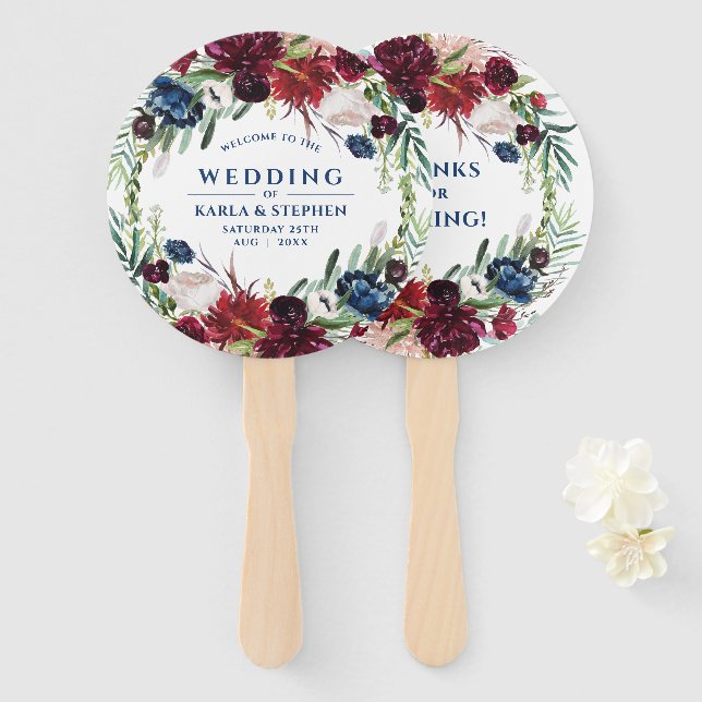 Colourful flowers frame wedding design hand fan (Front and Back)