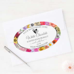 Colourful Flowers Frame White Product Labels Heart