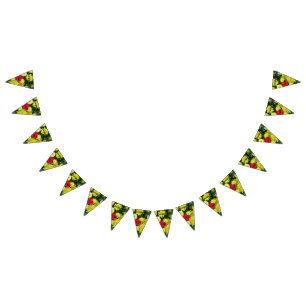 colourful+ flowers, garden+ gnome, bunting