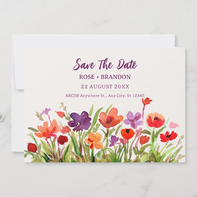 Colourful Flowers Garden watercolor baby shower Save The Date (Front)