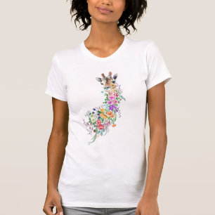 Colourful Flowers Giraffe T-Shirt Spring
