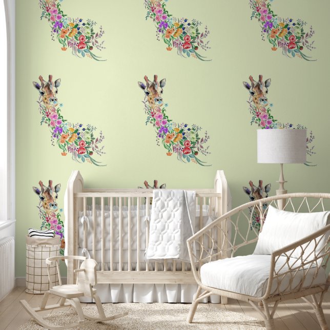 Colourful Flowers Giraffe Wallpaper (Kids)