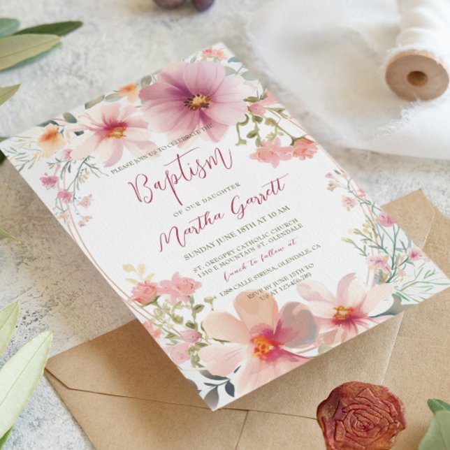 Colourful Flowers Girl Baptism  Invitation (Creator Uploaded)