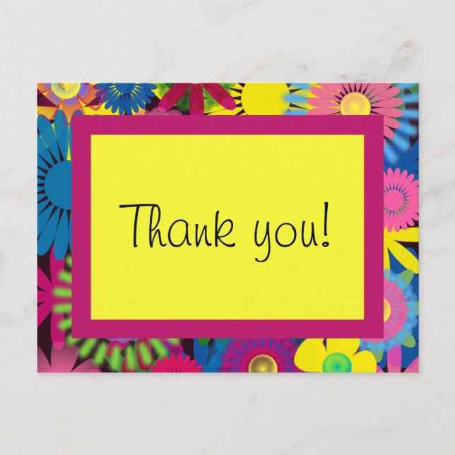 Colourful Flowers Girl Birthday Thank You Postcard (Front)