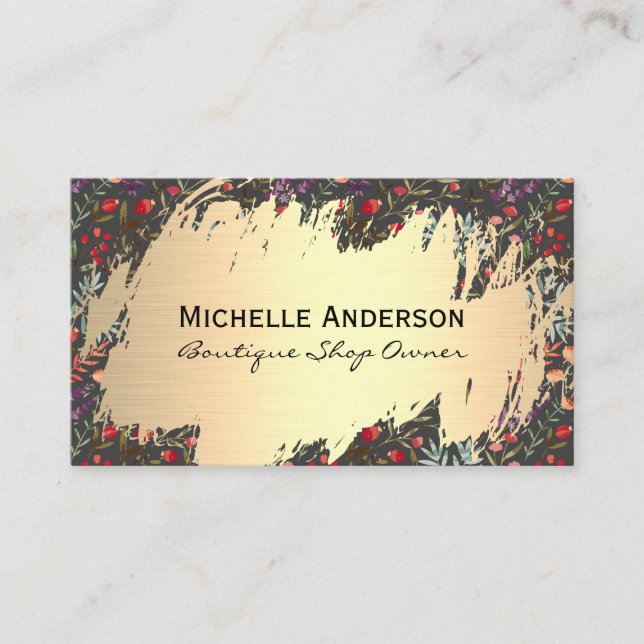 Colourful Flowers | Gold Metallic Business Card (Front)