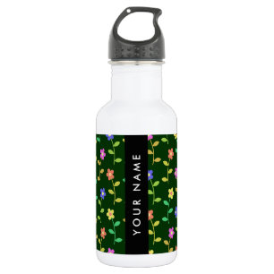 Colourful Flowers, Green Background, Black 532 Ml Water Bottle