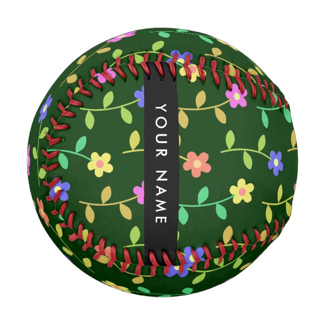 Colourful Flowers, Green Background, Black Baseball (Front Left)