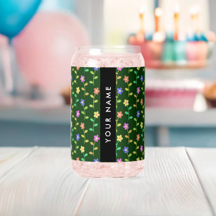 Colourful Flowers, Green Background, Black Can Glass