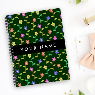Colourful Flowers, Green Background, Black Planner
