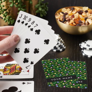 Colourful Flowers, Green Background, Black Playing Cards