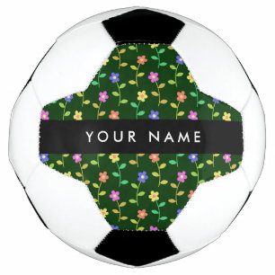 Colourful Flowers, Green Background, Black Soccer Ball