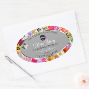 Colourful Flowers Grey Product Labels Hearts Logo