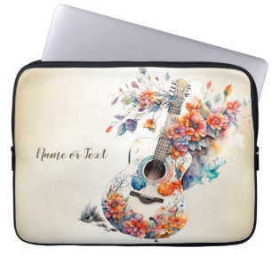 Colourful Flowers Guitar Music Instrument Elegant Laptop Sleeve