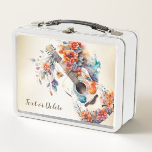 Colourful Flowers Guitar Music Instrument Elegant Metal Lunch Box