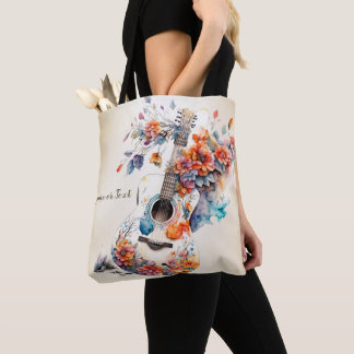 Colourful Flowers Guitar Music Instrument Elegant Tote Bag