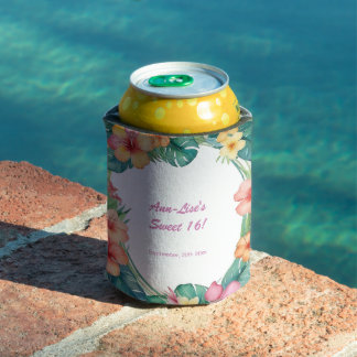 Colourful Flowers Hawaii Birthday Can Cooler