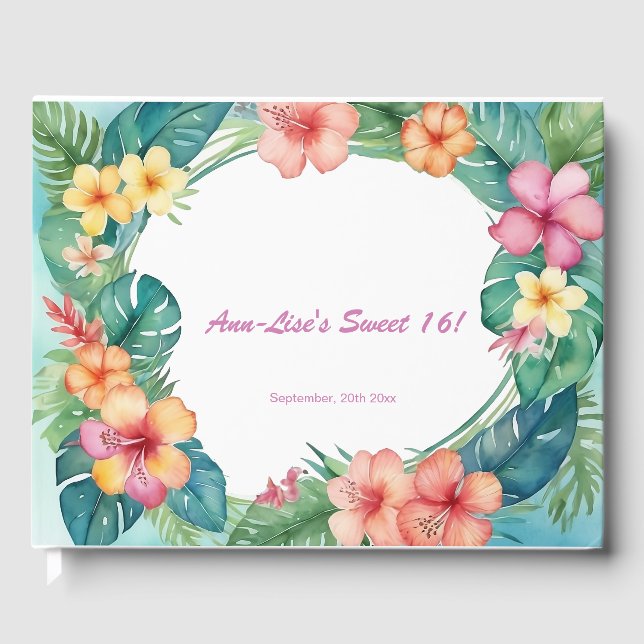 Colourful Flowers Hawaii Birthday Guest Book (Front)