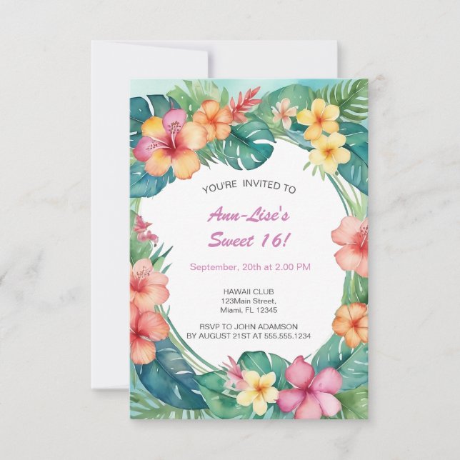 Colourful Flowers Hawaii Birthday Invitation (Front)