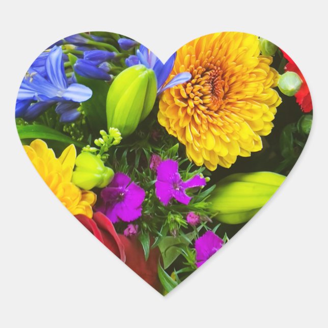 Colourful flowers heart sticker (Front)