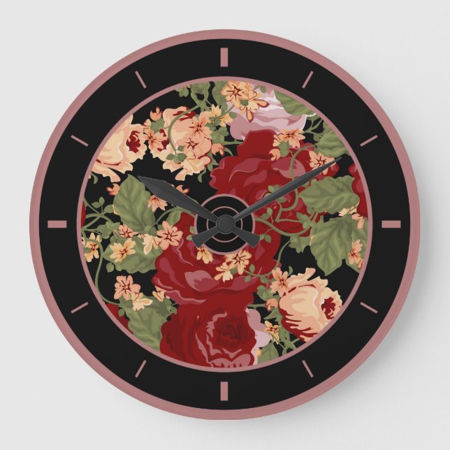 Colourful Flowers Illustration Collage Large Clock (Front)