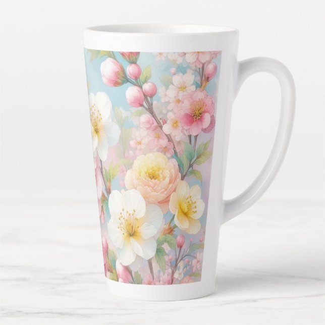 Colourful flowers in soft pastel colours watercolo latte mug (Right)