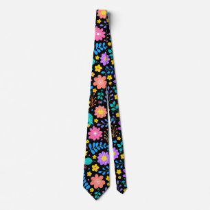 Colourful flowers in sparkling stars pattern Black Tie