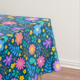 Colourful flowers in sparkling stars pattern D Blu Tablecloth
