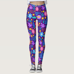 Colourful flowers in sparkling stars pattern D Pur Leggings