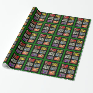 Colourful Flowers in Stained Glass Look Wrapping Paper