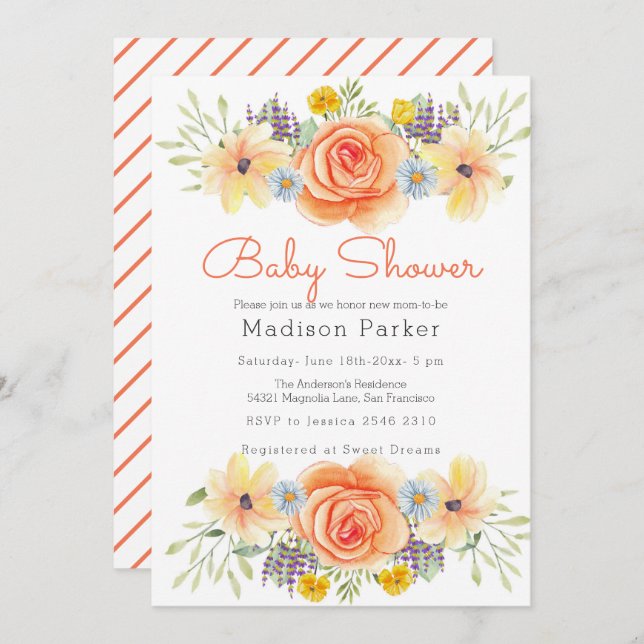 Colourful Flowers  Invitation (Front/Back)